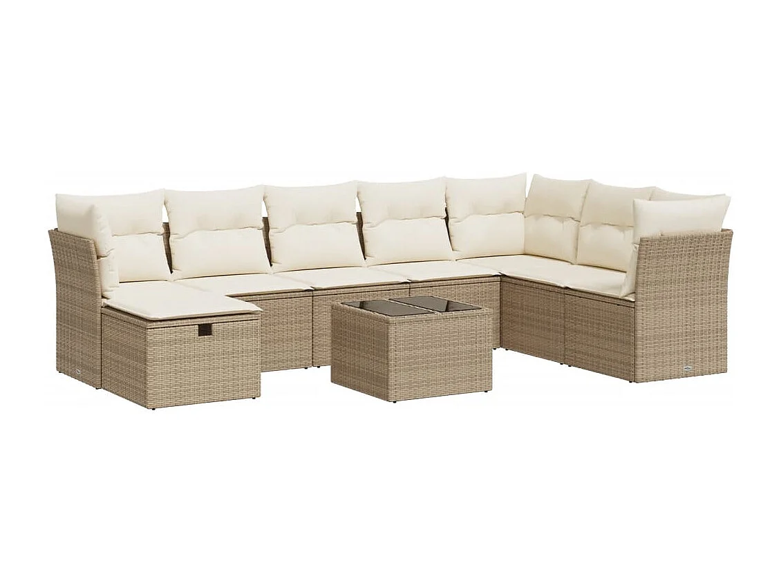9-delige Loungeset met kussens poly rattan beige