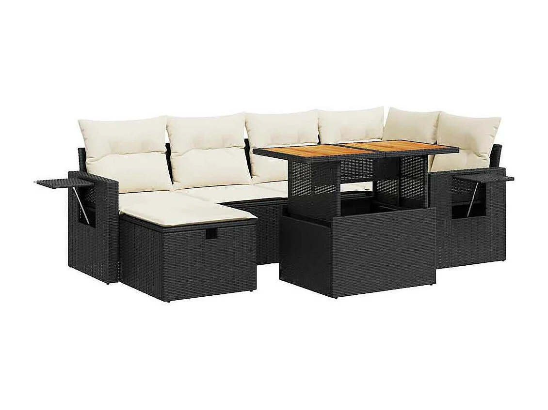 Set sofás jardín y cojines 8 piezas ratán sintético acacia negro