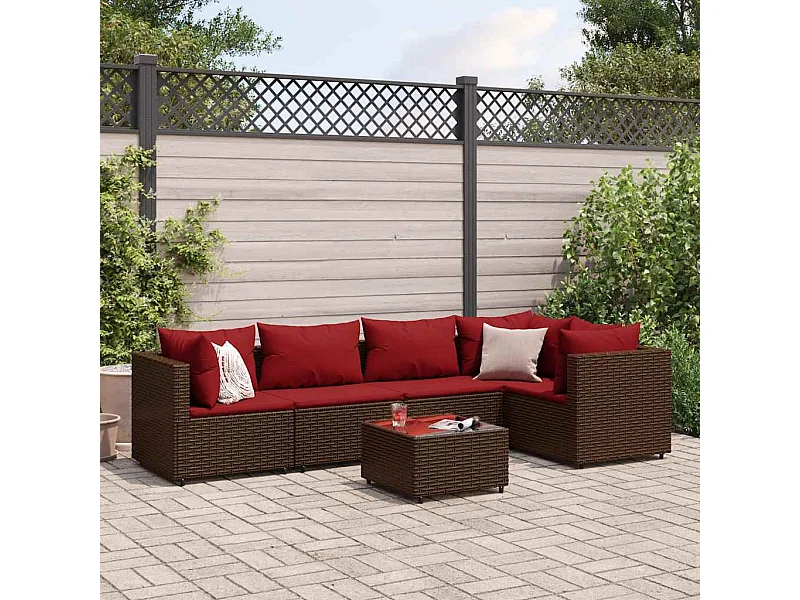 6 peças conj. lounge jardim com almofadões 6 peças vime PE castanho