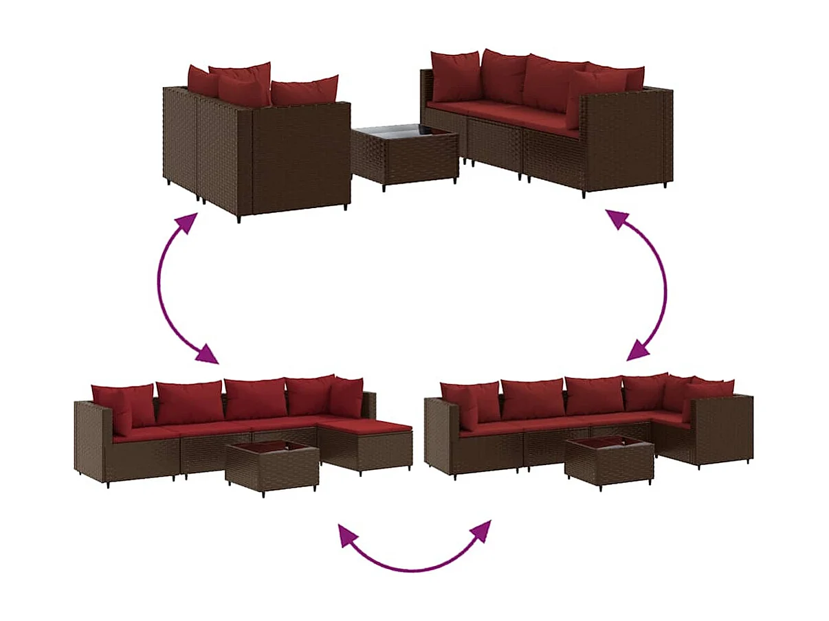 Salon de jardin 6 pièces avec coussins Marron Résine tressée