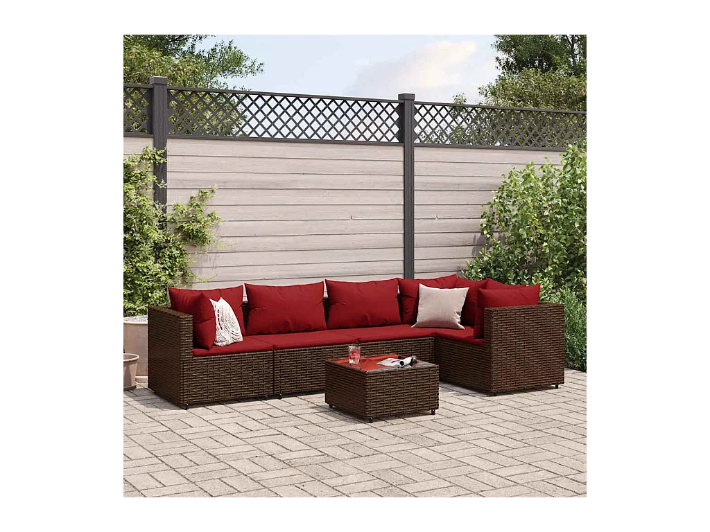 Salon de jardin 6 pièces avec coussins Marron Résine tressée