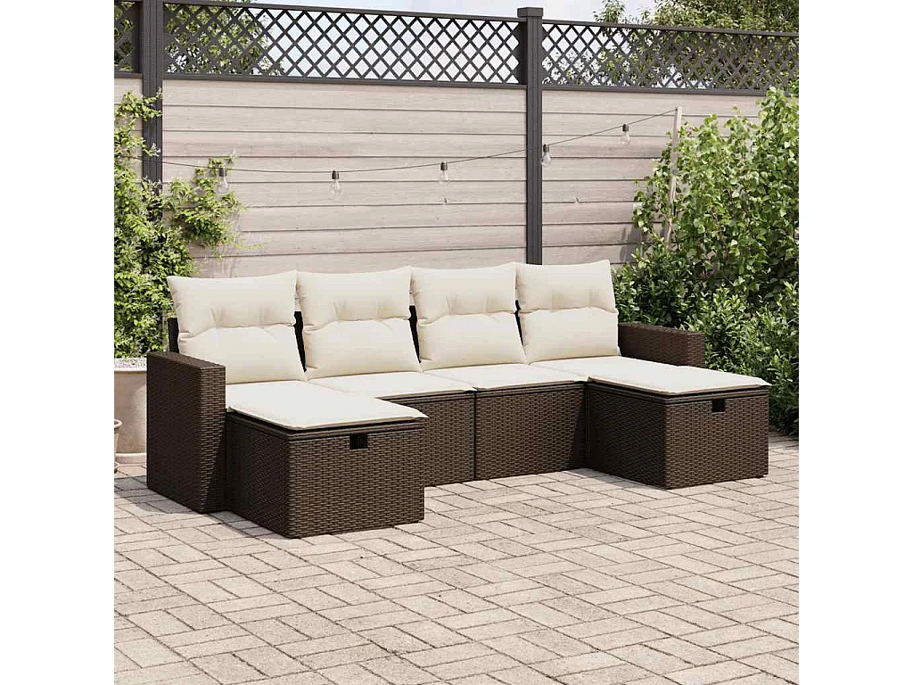 Salon de jardin avec coussins 6 pièces marron résine tressée