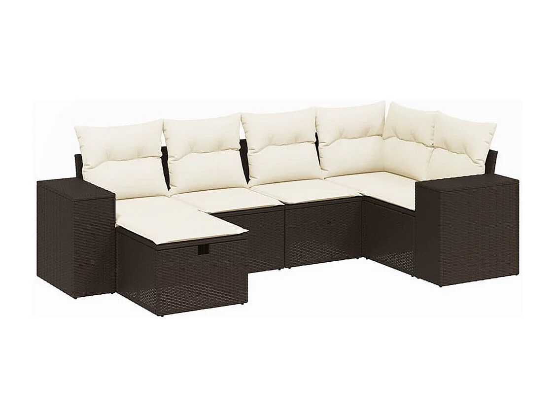 Set sofás de jardín 6 piezas y cojines ratán sintético marrón