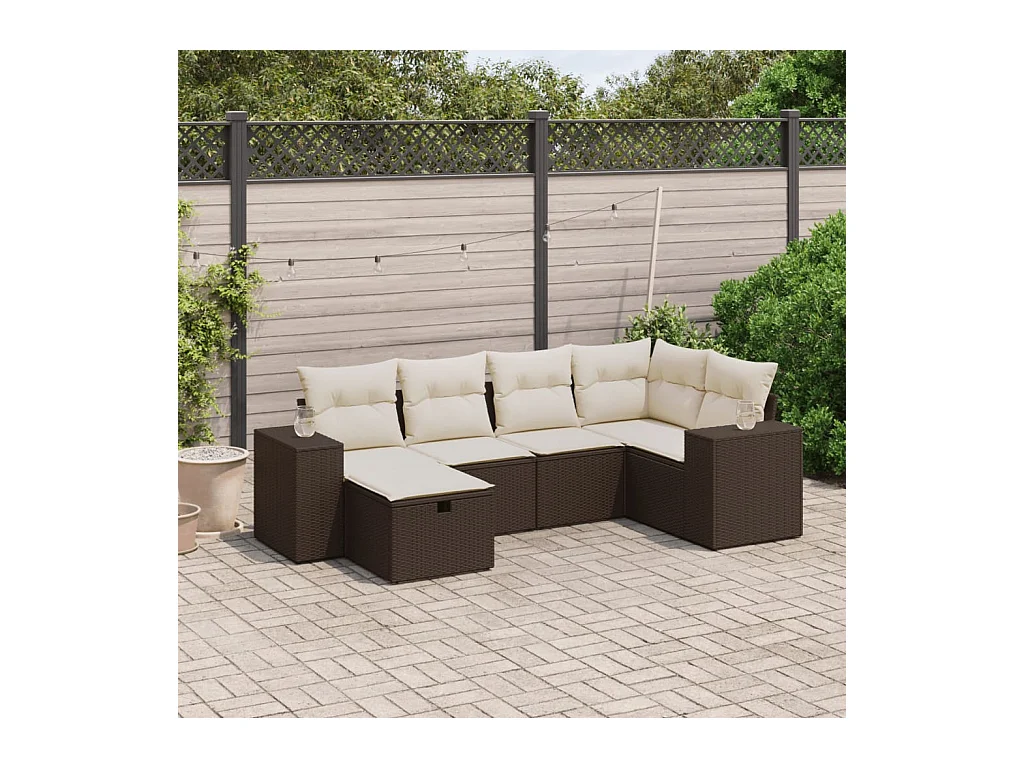 Salon de jardin avec coussins 6 pièces marron résine tressée