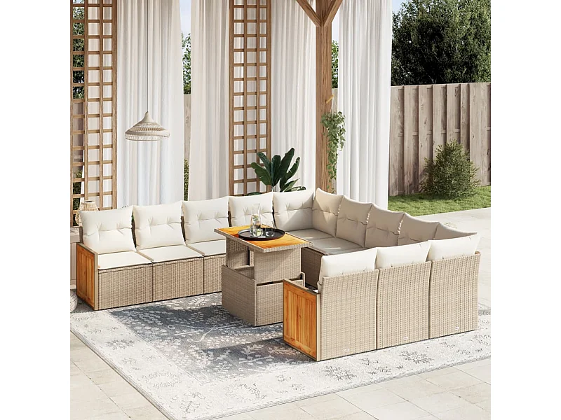 11 peças conjunto sofás de jardim com almofadões vime PE bege