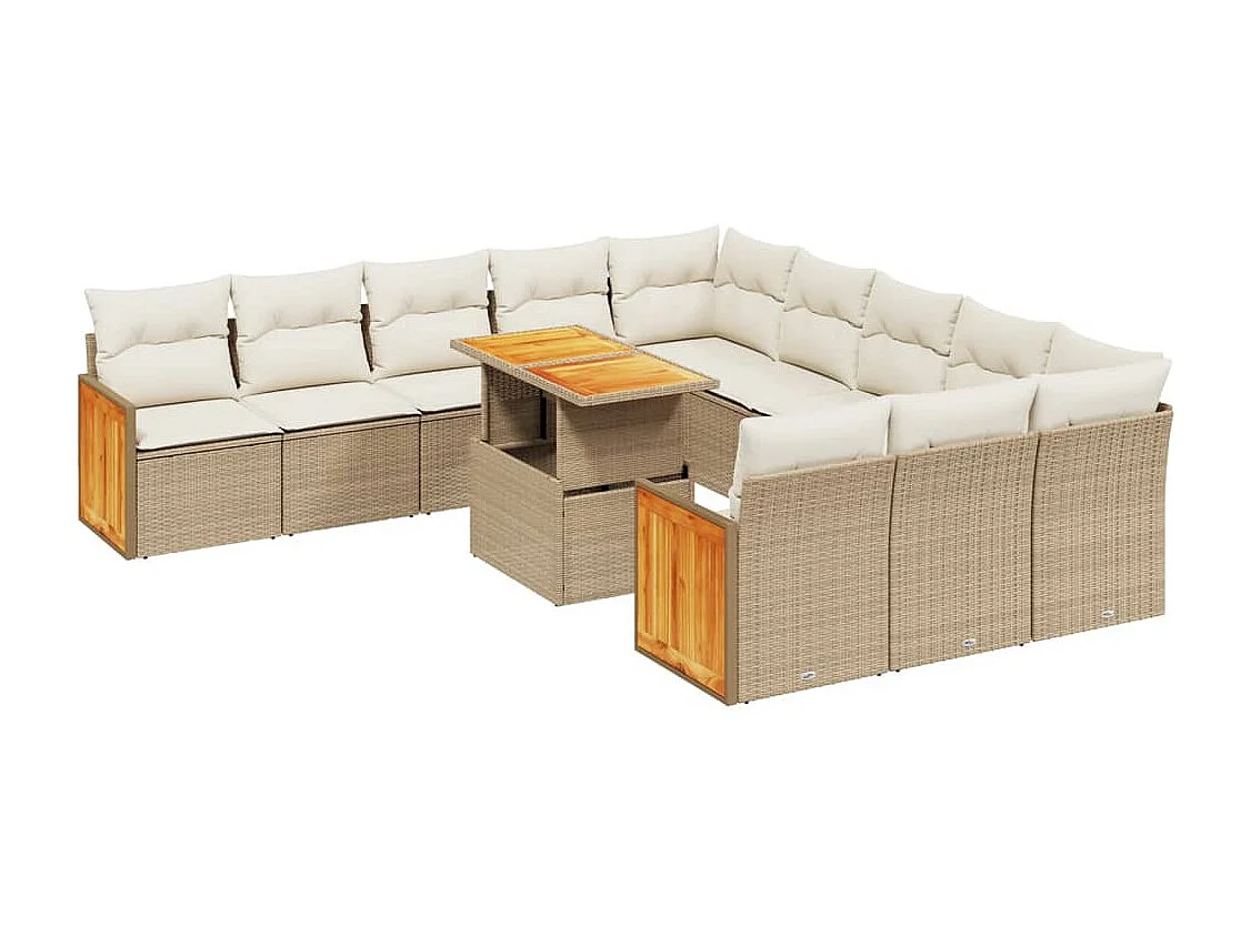 11-delige Tuinset met kussens poly rattan beige