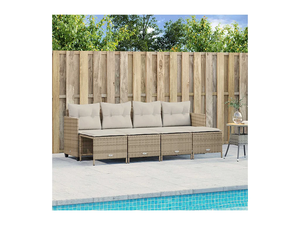 5-delige Loungeset met kussens poly rattan beige