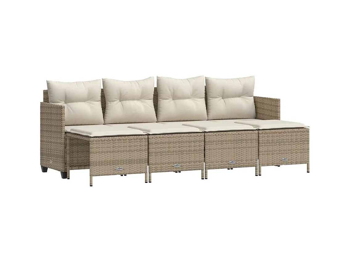 5-delige Loungeset met kussens poly rattan beige