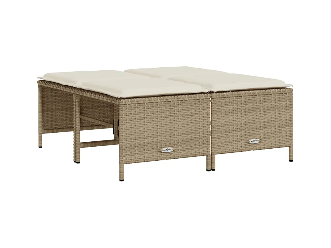 5-delige Loungeset met kussens poly rattan beige