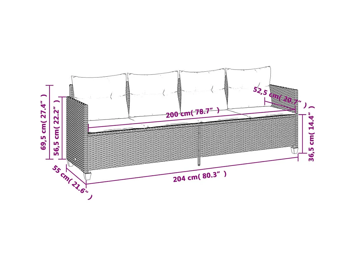 5-delige Loungeset met kussens poly rattan beige