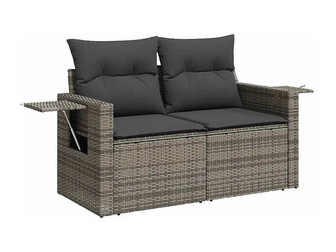 9-delige Loungeset met kussens poly rattan grijs