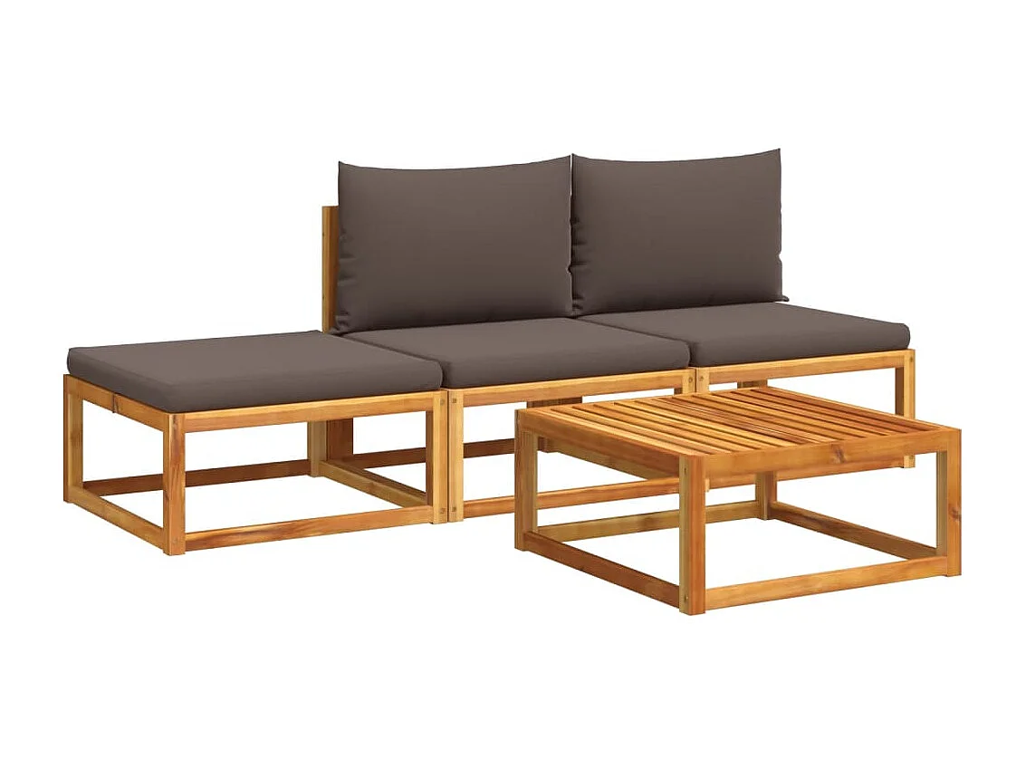 Salon de jardin avec coussins 4 pièces bois d'acacia massif