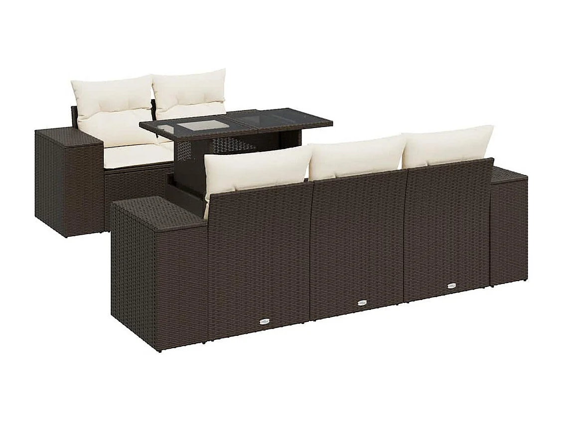 6-delige Loungeset met kussens poly rattan bruin