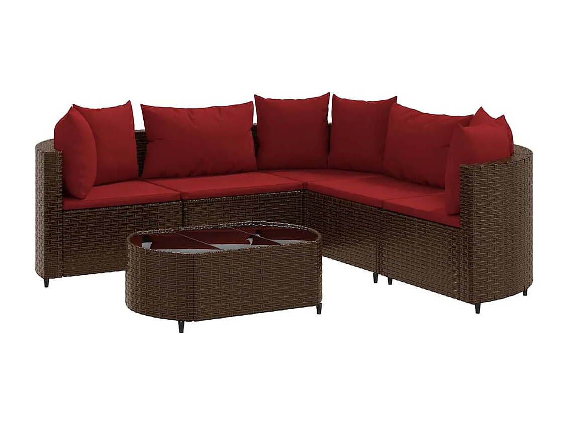 Salon de jardin avec coussins 6 pièces marron résine tressée