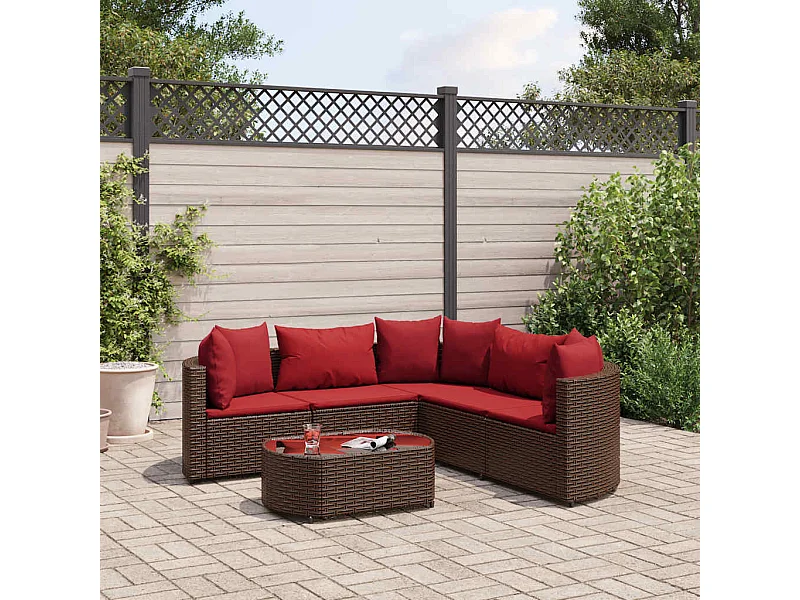 Salon de jardin avec coussins 6 pièces marron résine tressée