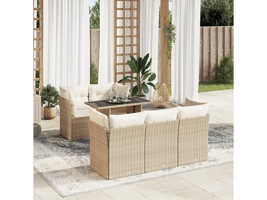 Salon de jardin avec coussins 6 pièces beige résine tressée
