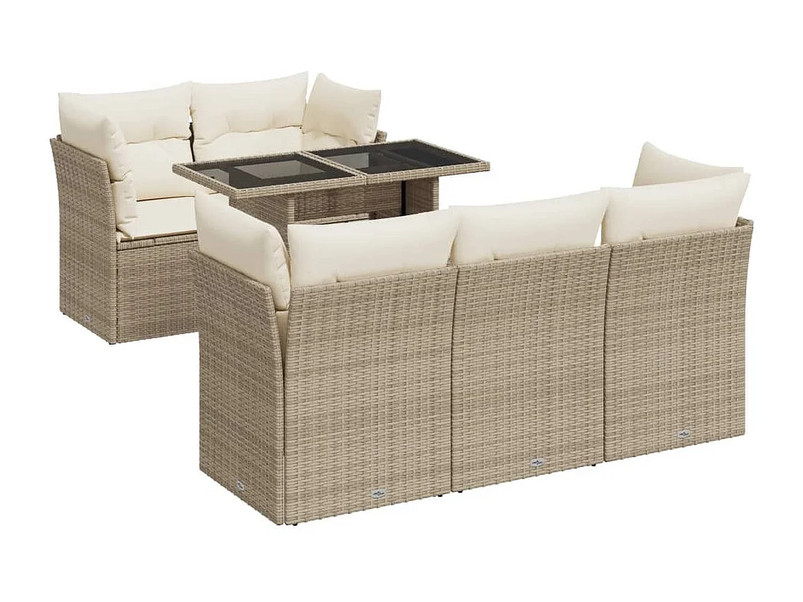 Salon de jardin avec coussins 6 pièces beige résine tressée