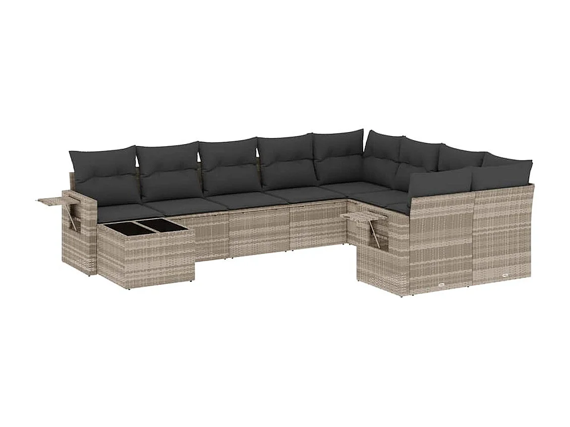 Set sofás jardín 10 piezas con cojines ratán sintético gris claro