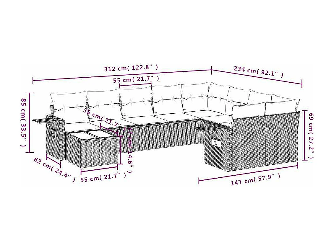 Set sofás jardín 10 piezas con cojines ratán sintético gris claro