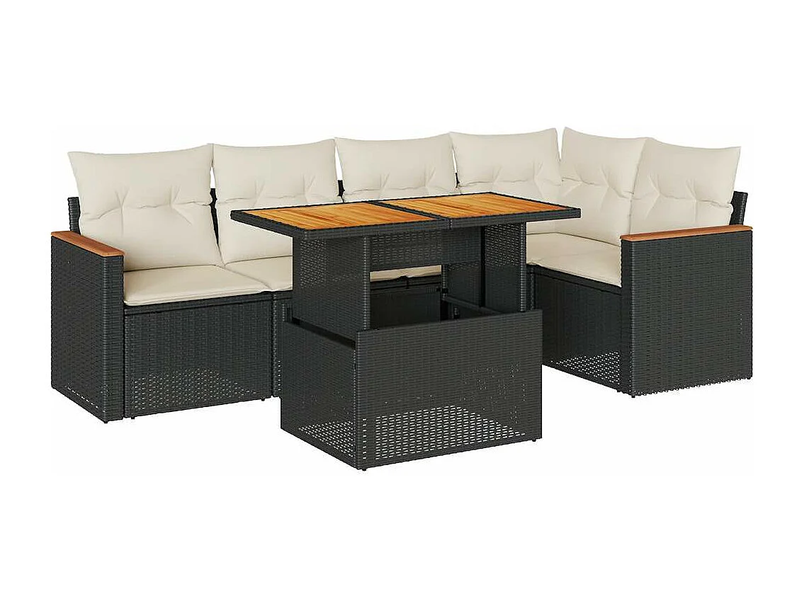 Salon de jardin 5 pièces avec coussins noir résine tressée acacia