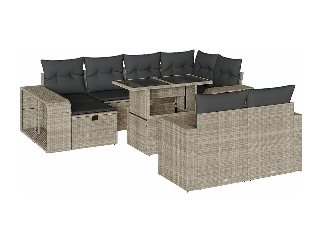 Set de sofás de jardín 11 piezas y cojines ratán sintético gris