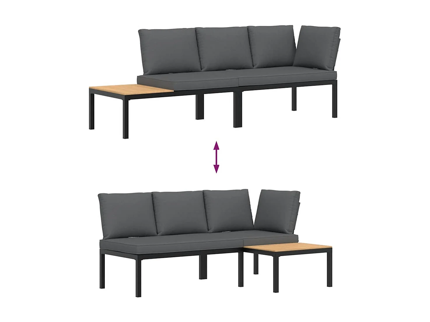 2-delige Loungeset met kussens aluminium zwart