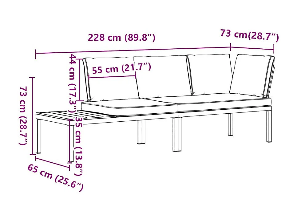 2-delige Loungeset met kussens aluminium zwart