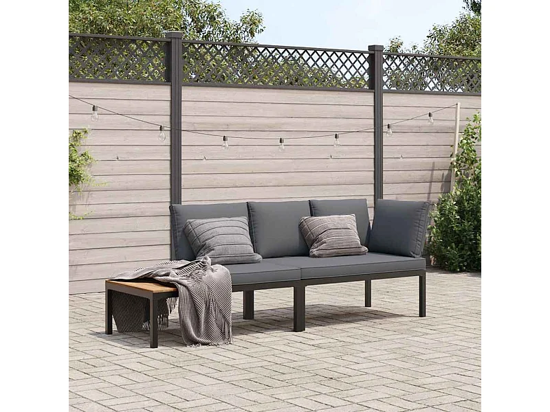 Salon de jardin 2 pièces avec coussins noir aluminium