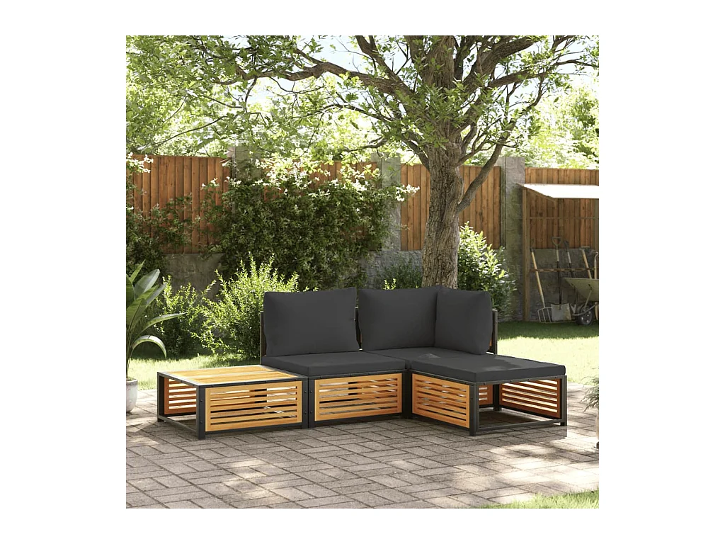 Salon de jardin avec coussins 4 pièces bois d'acacia massif