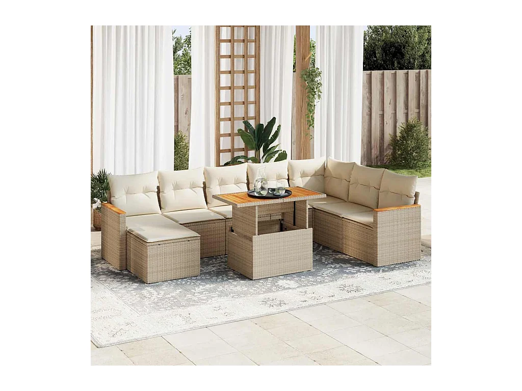 Set sofás jardín y cojines 9 piezas ratán sintético acacia beige