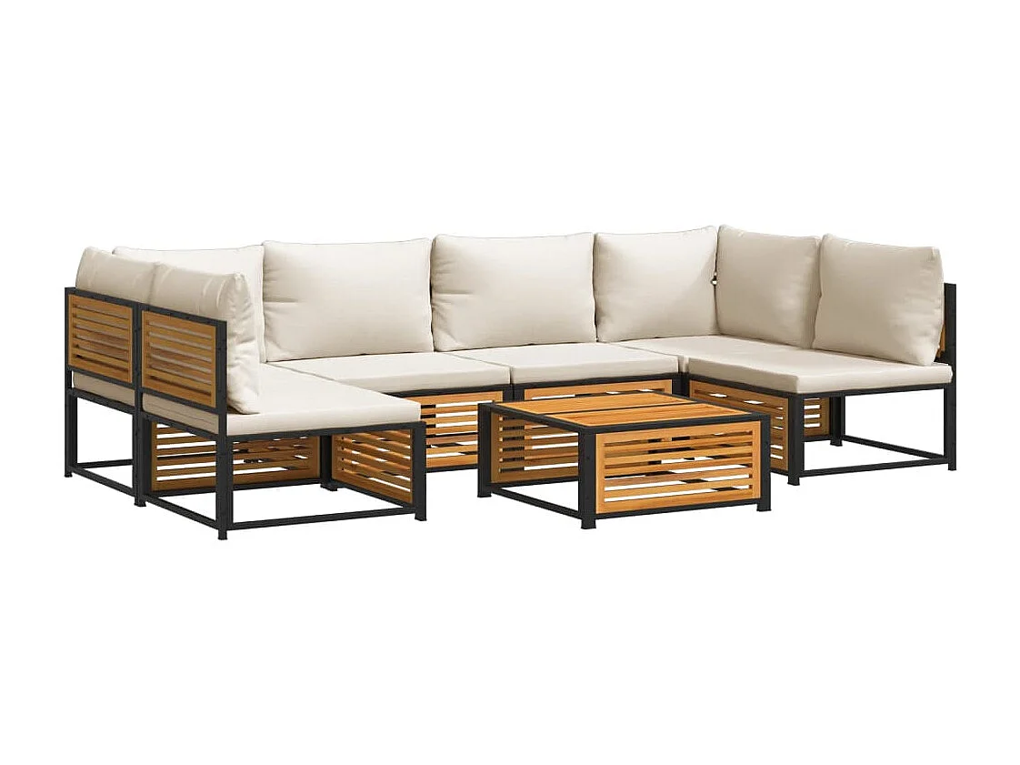 Salon de jardin avec coussins 7 pièces bois massif d'acacia