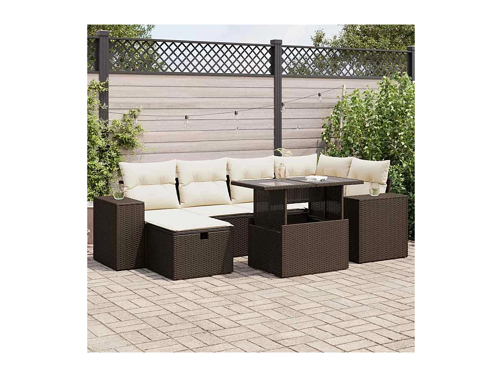 Salon de jardin 8 pièces avec coussins marron résine tressée