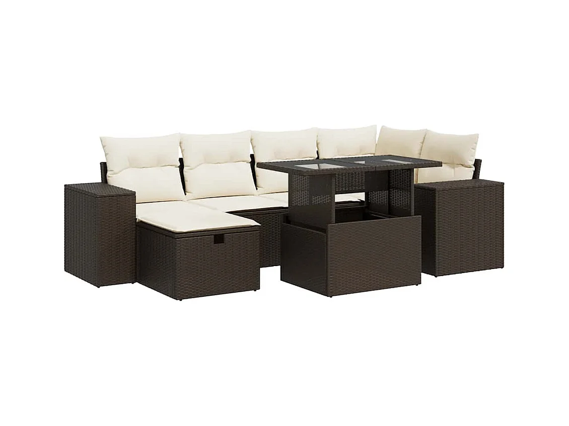Set sofás de jardín 8 piezas y cojines ratán sintético marrón