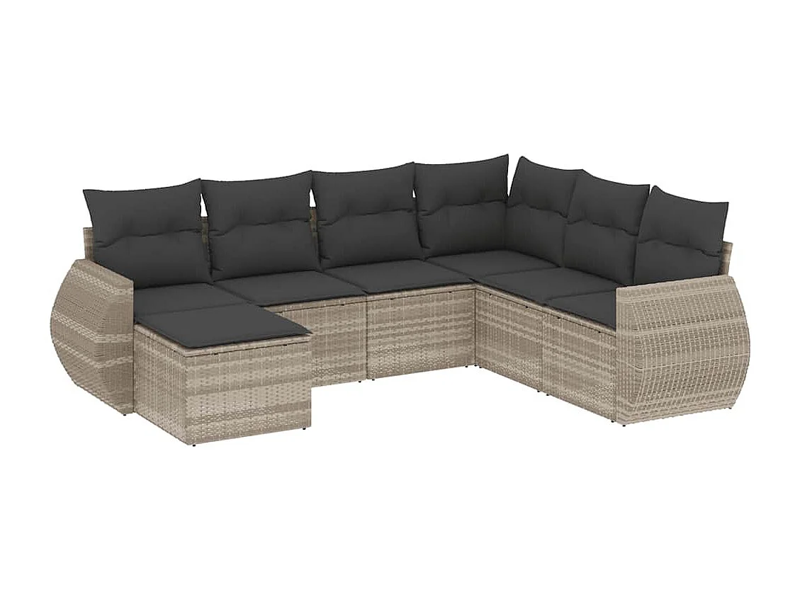 7-delige Loungeset met kussens poly rattan lichtgrijs