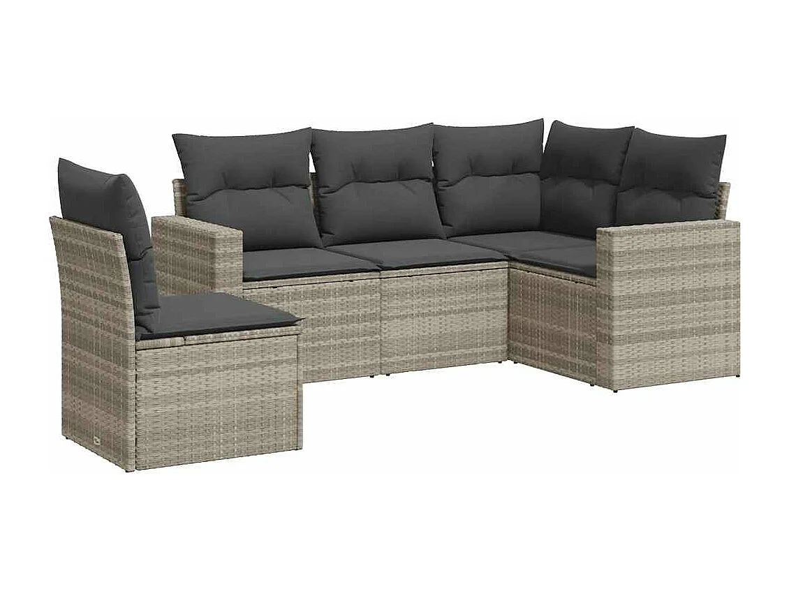 Salon de jardin 5 pièces avec coussins gris clair résine tressée