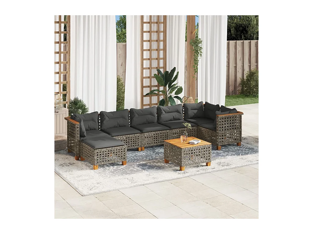 Set de sofás de jardín y cojines 8 piezas ratán sintético gris