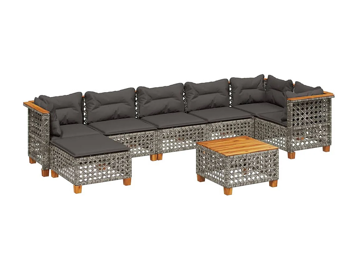 Salon de jardin 8 pièces avec coussins gris résine tressée