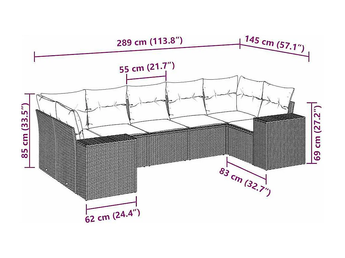 Salon de jardin avec coussins 7 pièces gris clair résine tressée