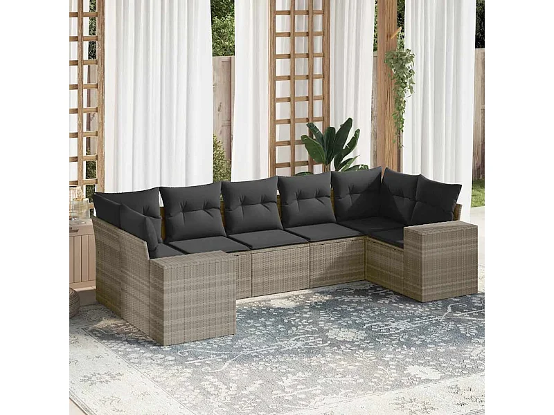 Salon de jardin avec coussins 7 pièces gris clair résine tressée