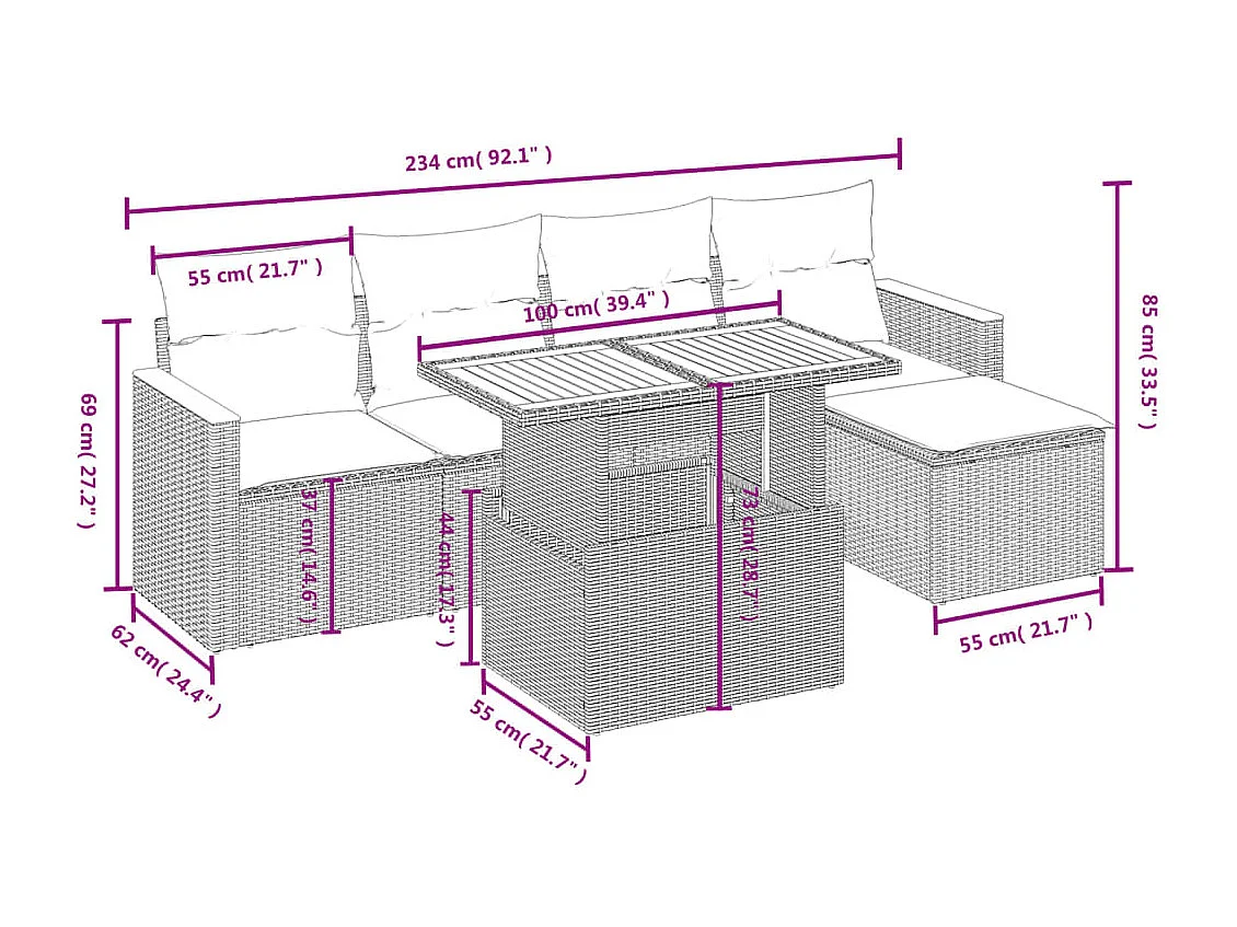 Salon de jardin avec coussins 6 pièces beige résine tressée