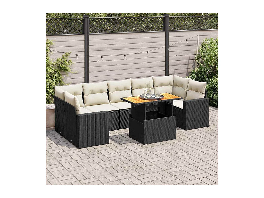 8 peças conjunto sofás de jardim com almofadões vime PE preto