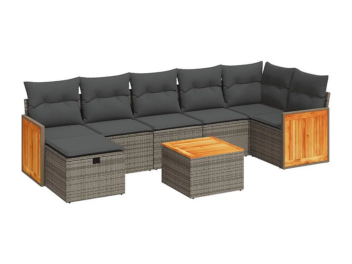 Salon de jardin 8 pièces avec coussins gris résine tressée