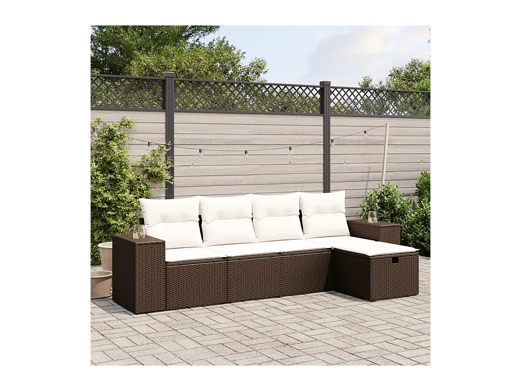 Salon de jardin avec coussins 5 pièces marron résine tressée