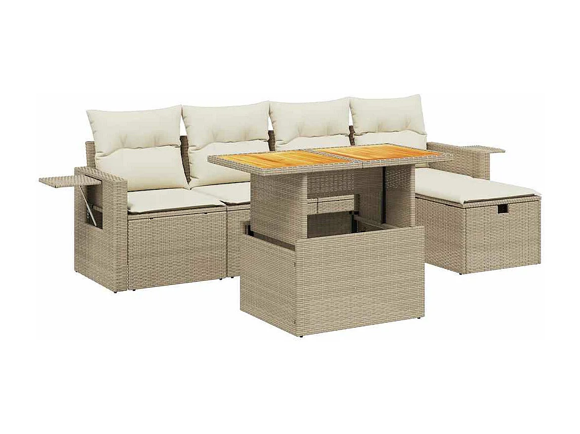 Salon de jardin avec coussins 6 pièces beige résine tressée