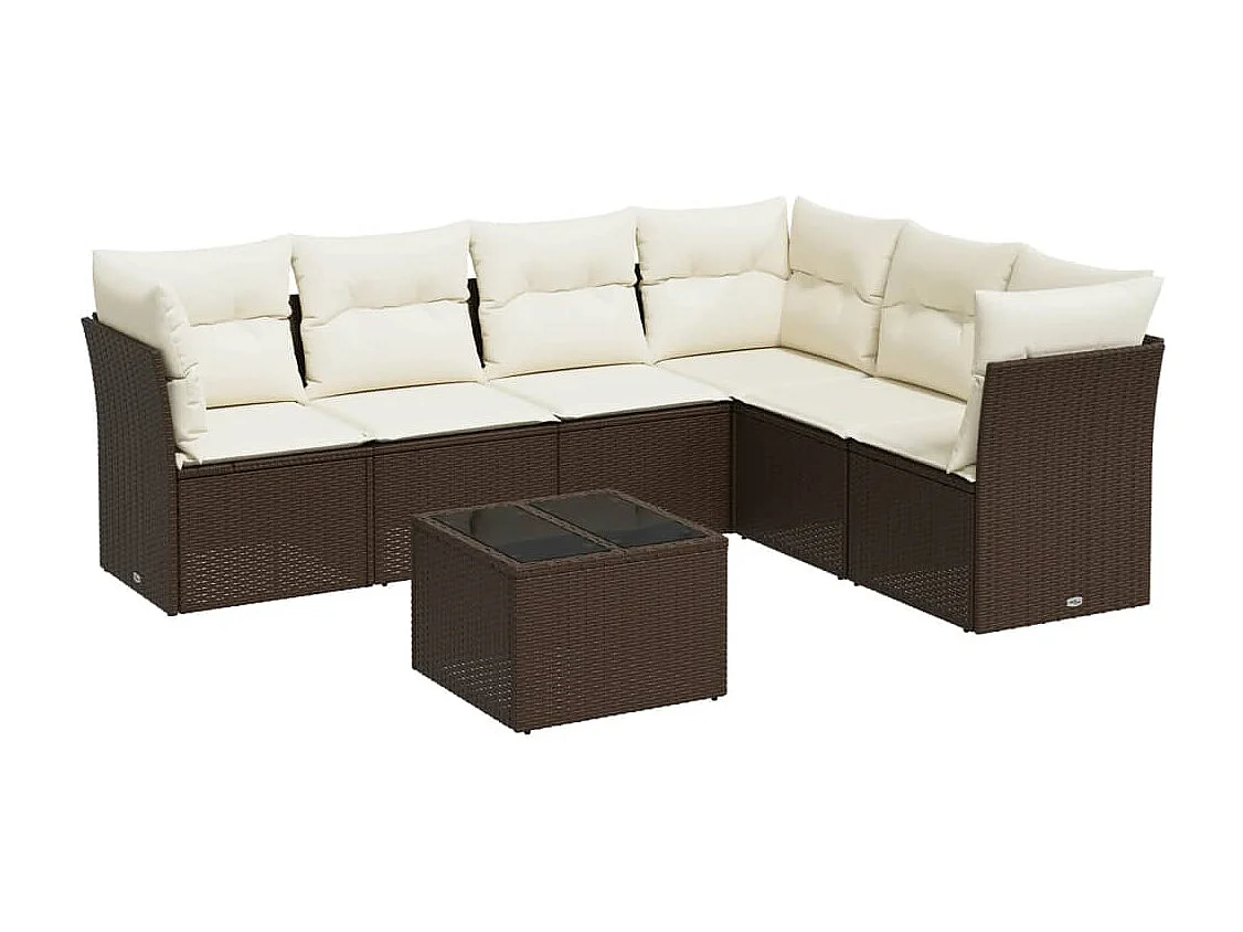 7-delige Loungeset met kussens poly rattan bruin