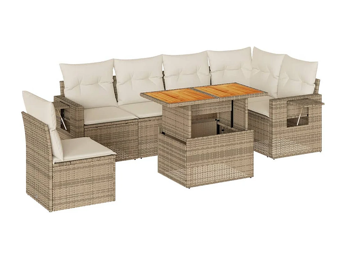 Salon de jardin avec coussins 7 pièces beige résine tressée