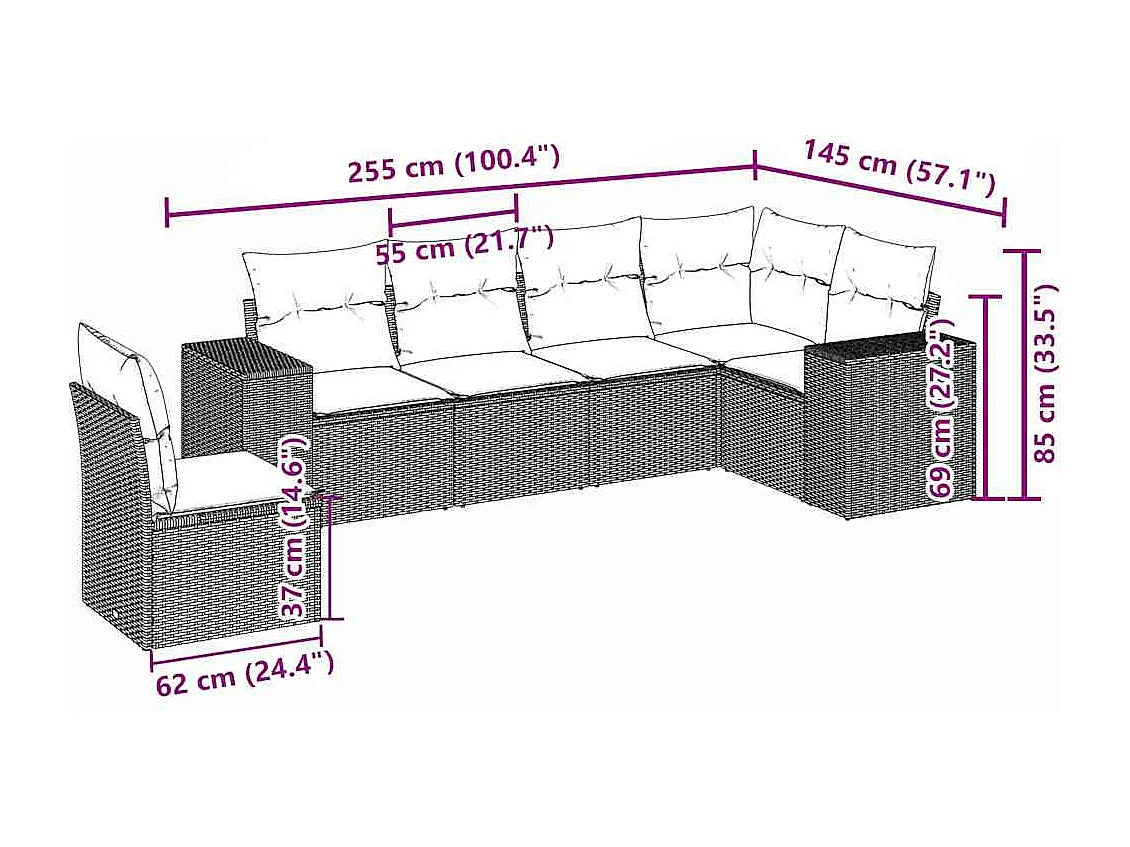 Salon de jardin 6 pièces avec coussins gris clair résine tressée
