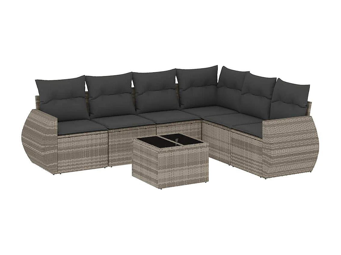 Salon de jardin avec coussins 7 pièces gris clair résine tressée