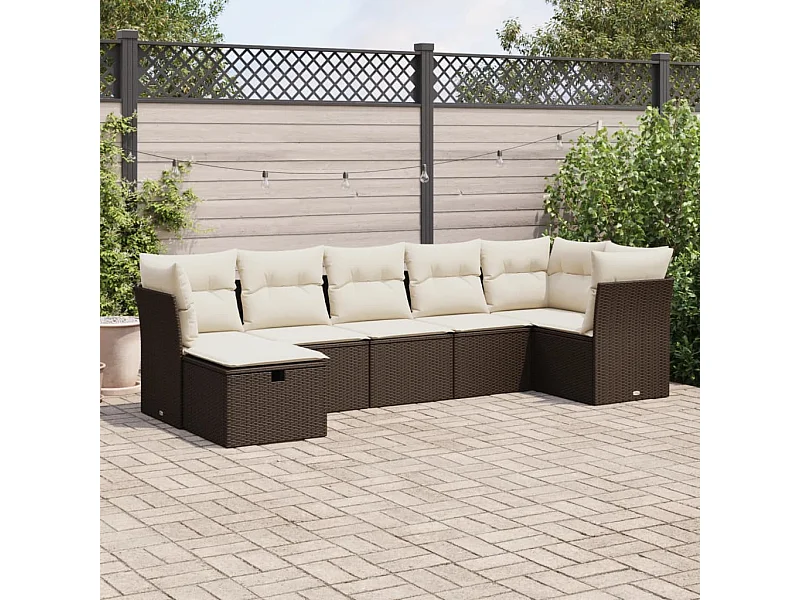Salon de jardin avec coussins 7 pièces marron résine tressée