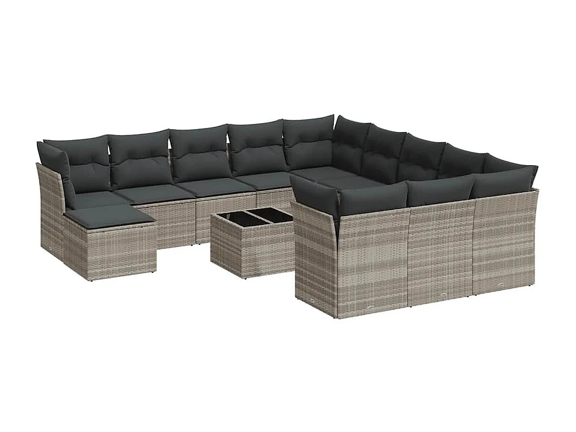 13-delige Loungeset met kussens poly rattan lichtgrijs